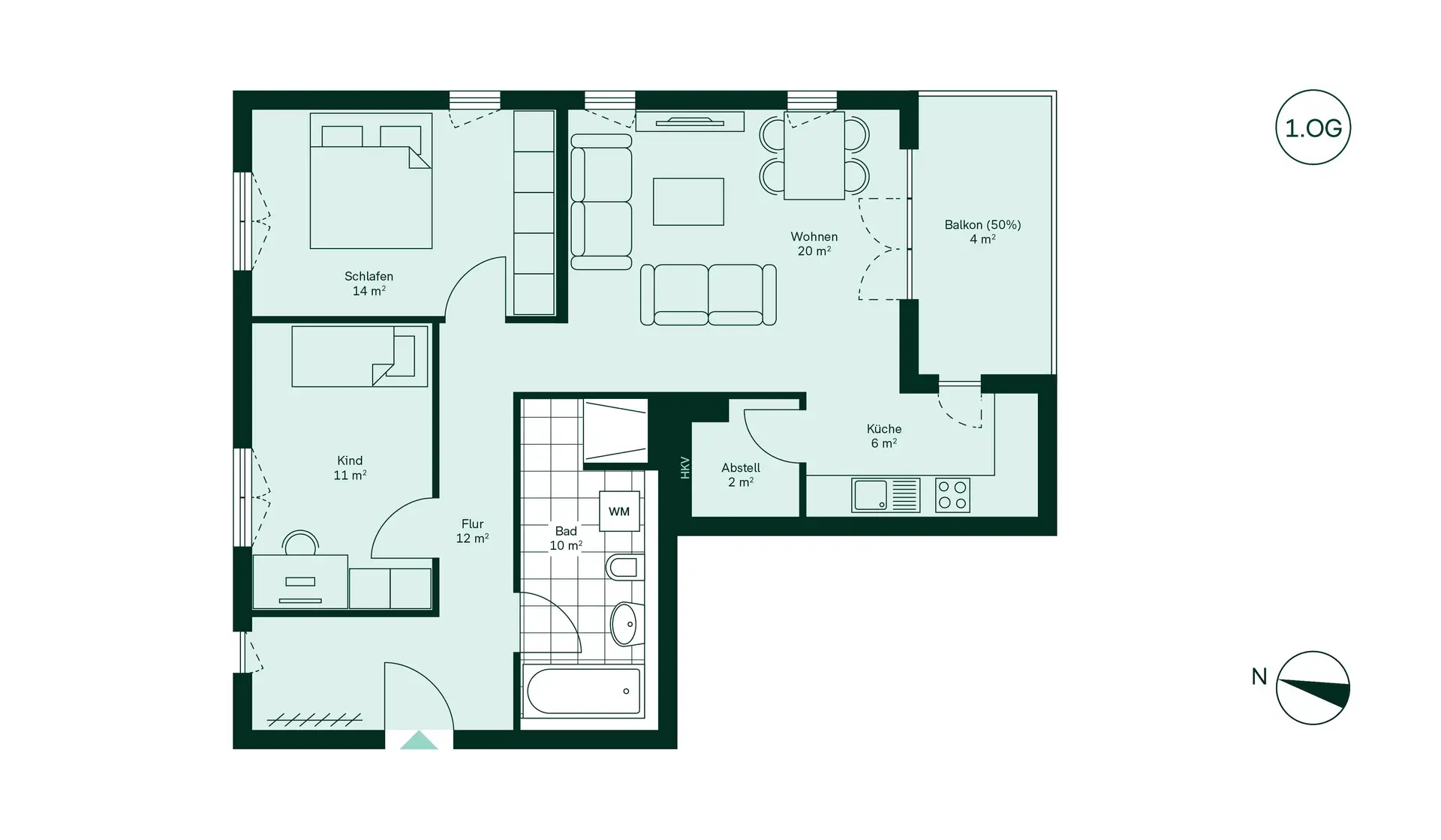 WE10 - 3 Room Apartment with Balcony in Haus 1.2 Floor Plan