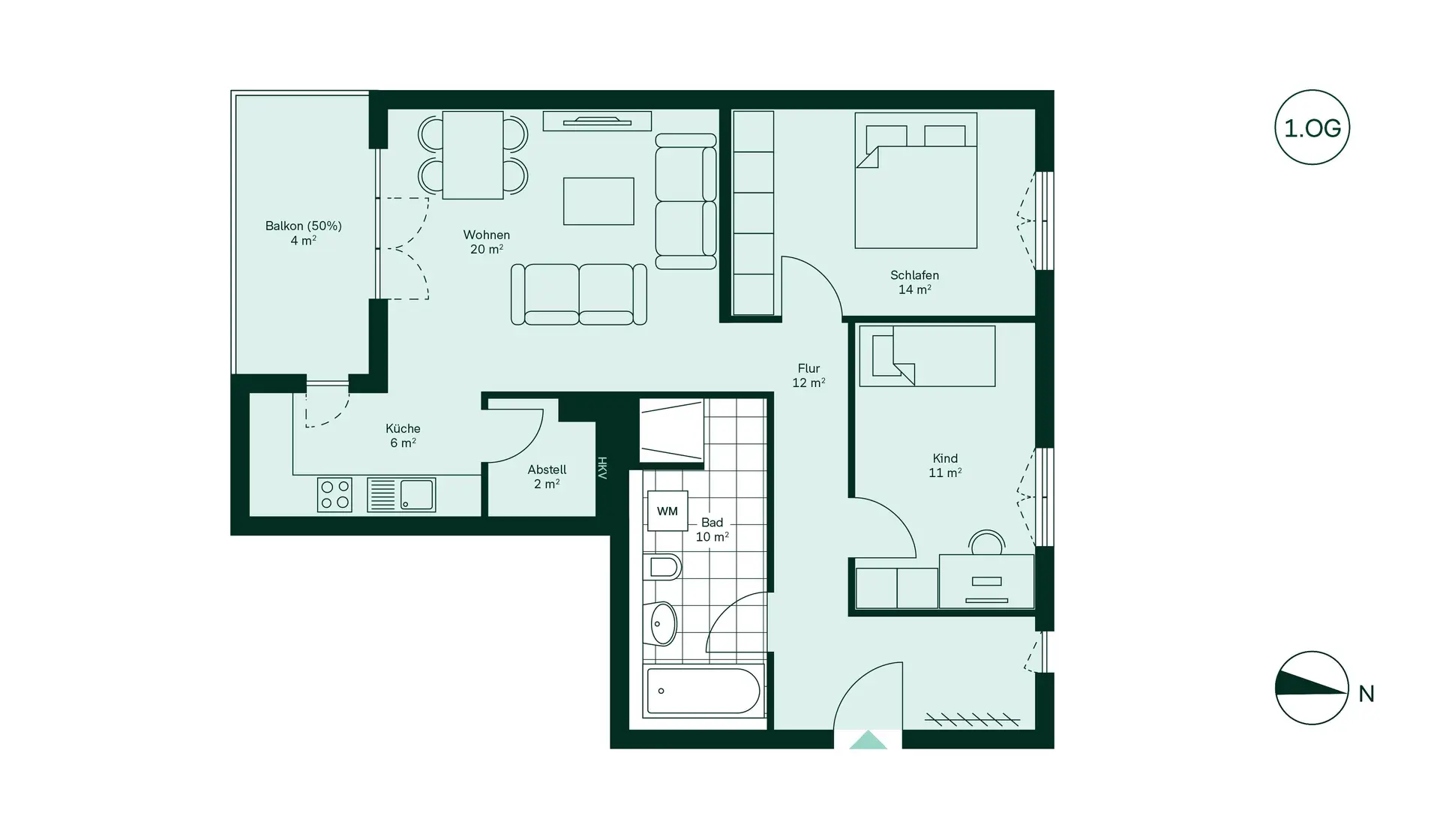 WE12 - 3 Room Apartment with Balcony in Haus 1.2 Floor Plan