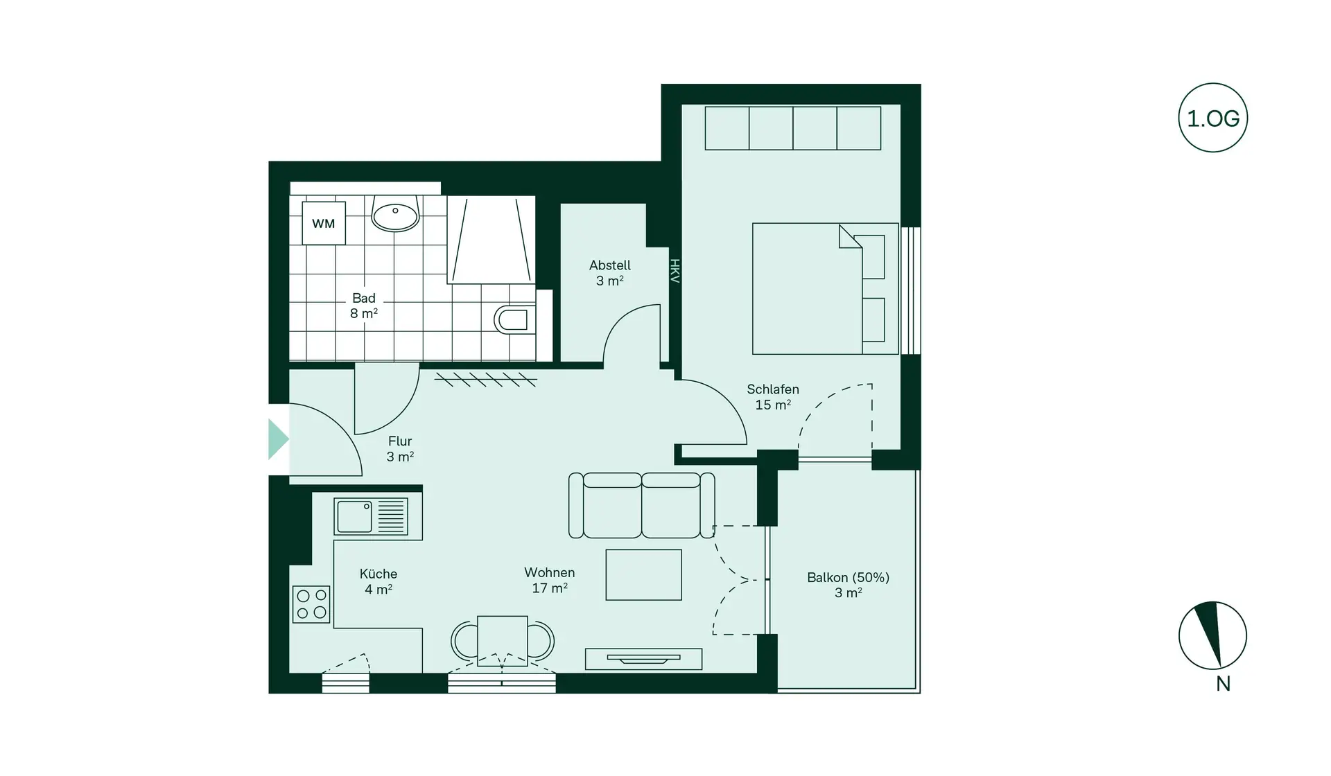 WE80 - 2 Room Apartment with Balcony in Haus 5 Floor Plan