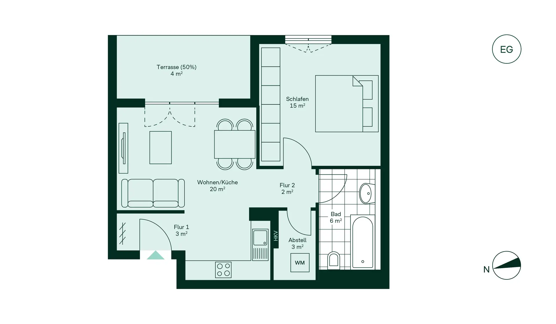 WE30 - 2 Room Apartment with Patio in Haus 3.1 Floor Plan