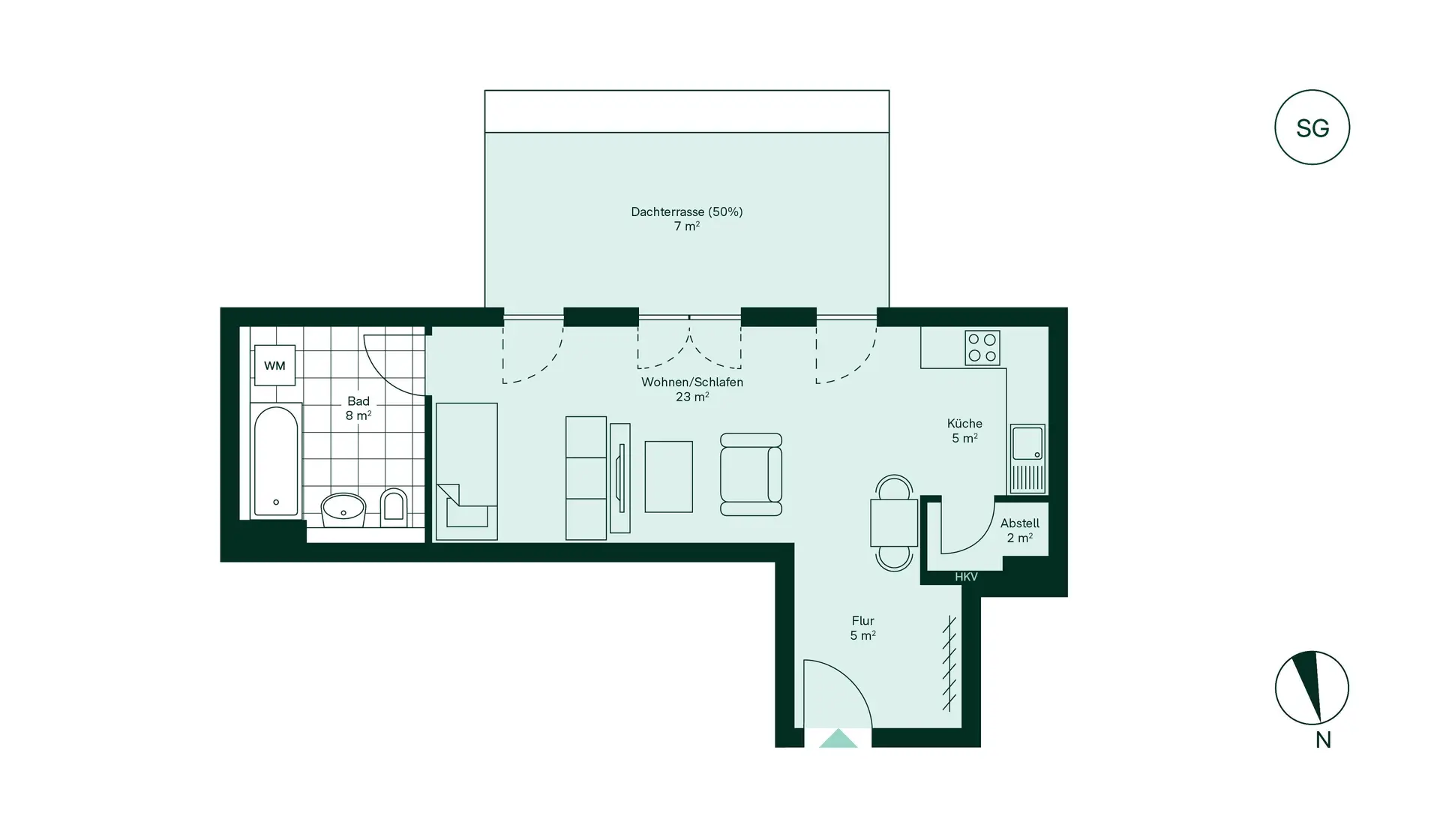WE86 - 1 Room Penthouse Apartment with Balcony in Haus 5 Floor Plan