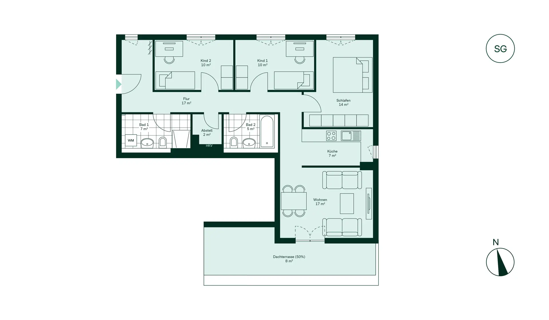 WE85 - 4 Room Penthouse Apartment with Balcony in Haus 5 Floor Plan