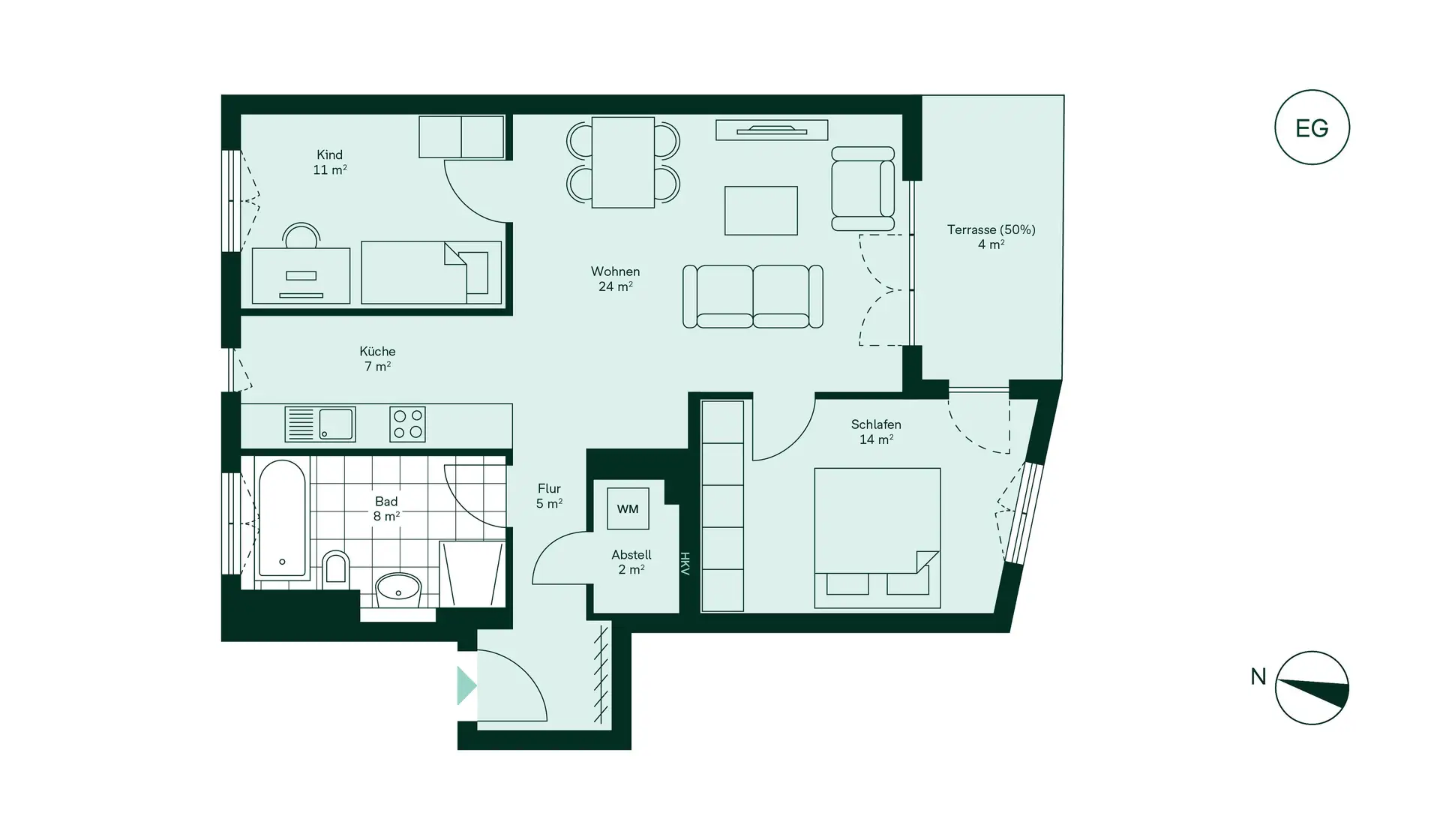 WE01 - 3 Room Apartment with Patio in Haus 1.1 Floor Plan