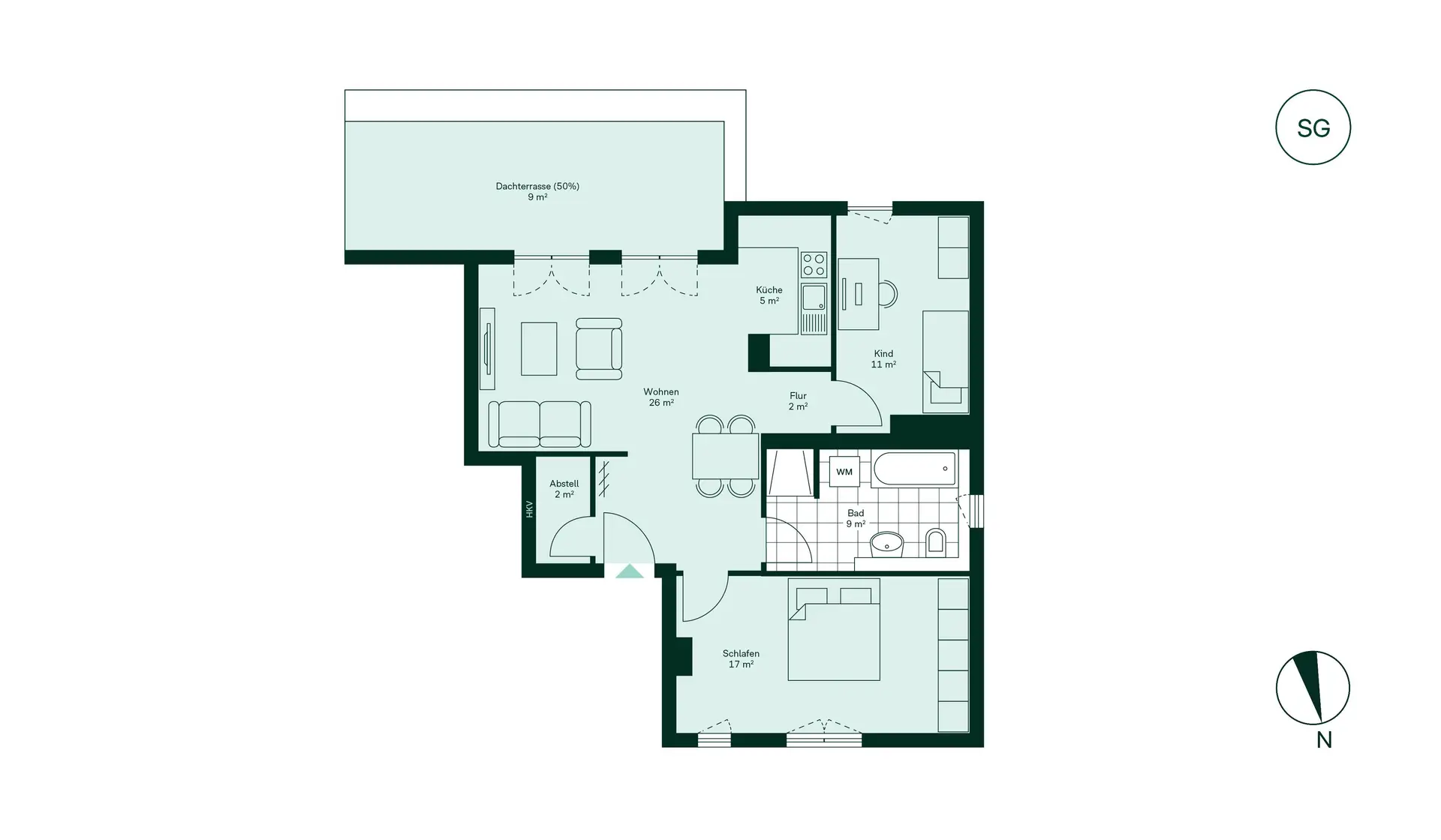 WE87 - 3 Room Penthouse Apartment with Balcony in Haus 5 Floor Plan
