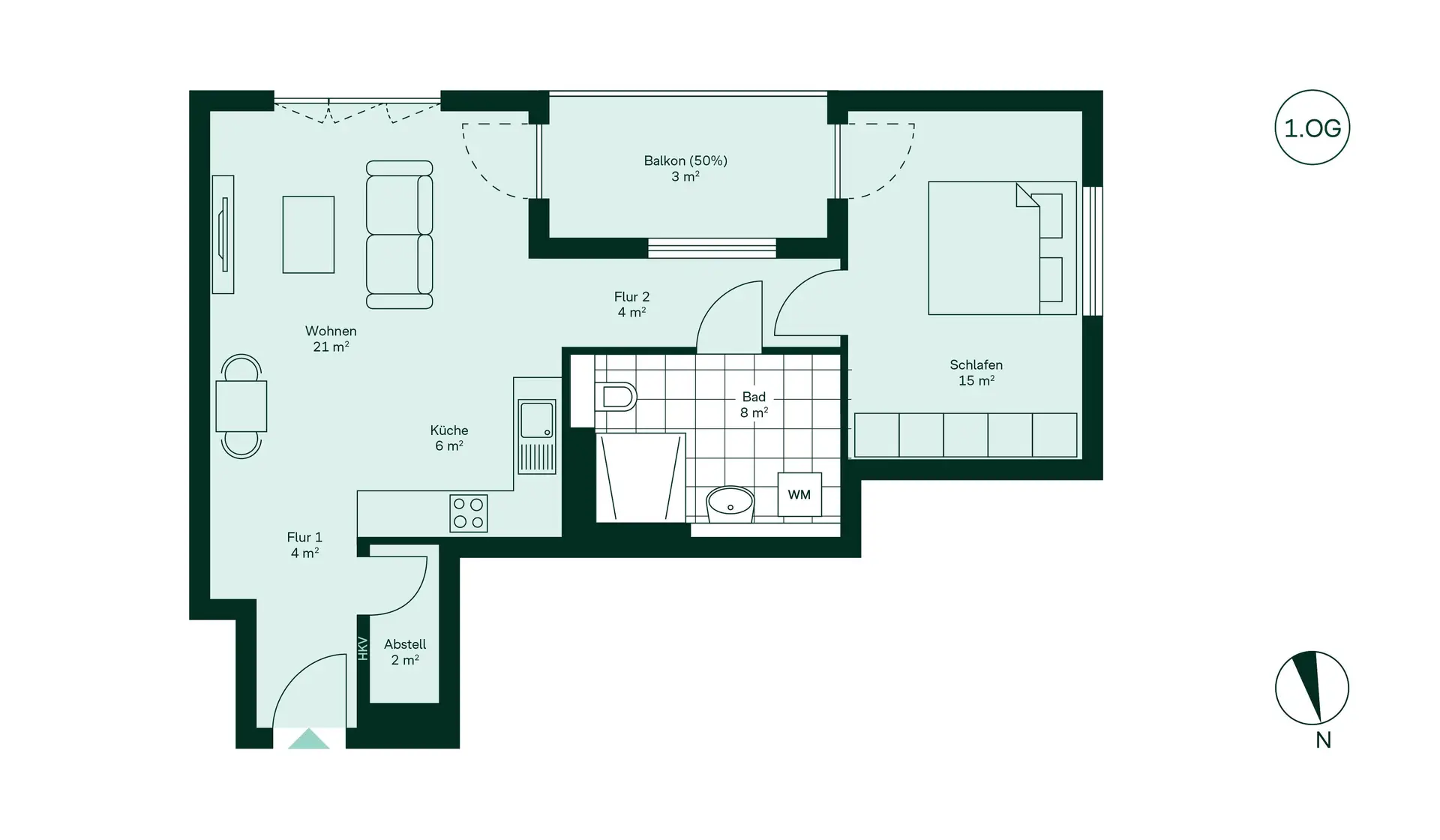 WE64 - 2 Room Apartment with Balcony in Haus 4 Floor Plan