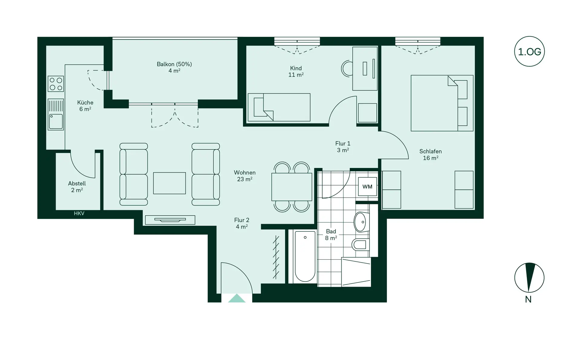 WE11 - 3 Room Apartment with Balcony in Haus 1.2 Floor Plan