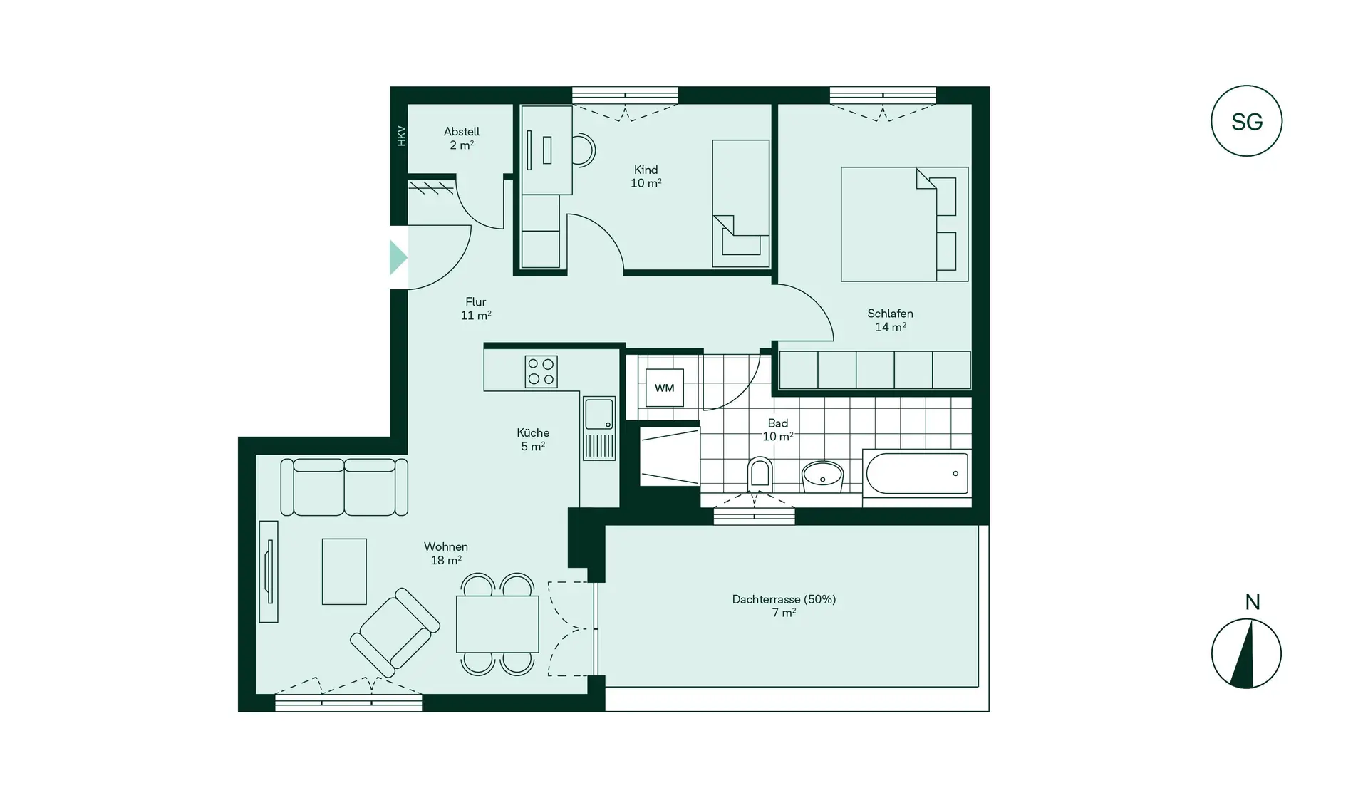 WE16 - 3 Room Penthouse Apartment with Balcony in Haus 1.2 Floor Plan