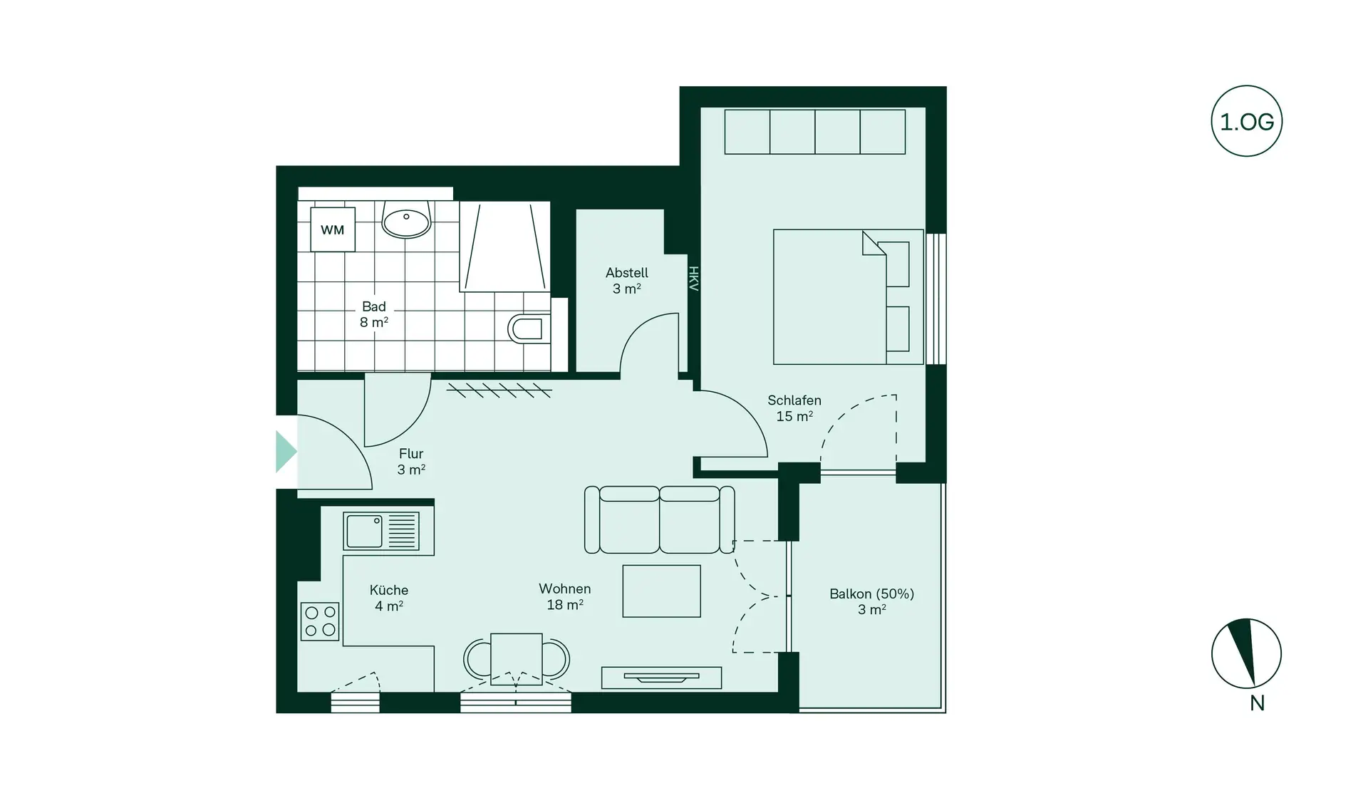 WE65 - 2 Room Apartment with Balcony in Haus 4 Floor Plan