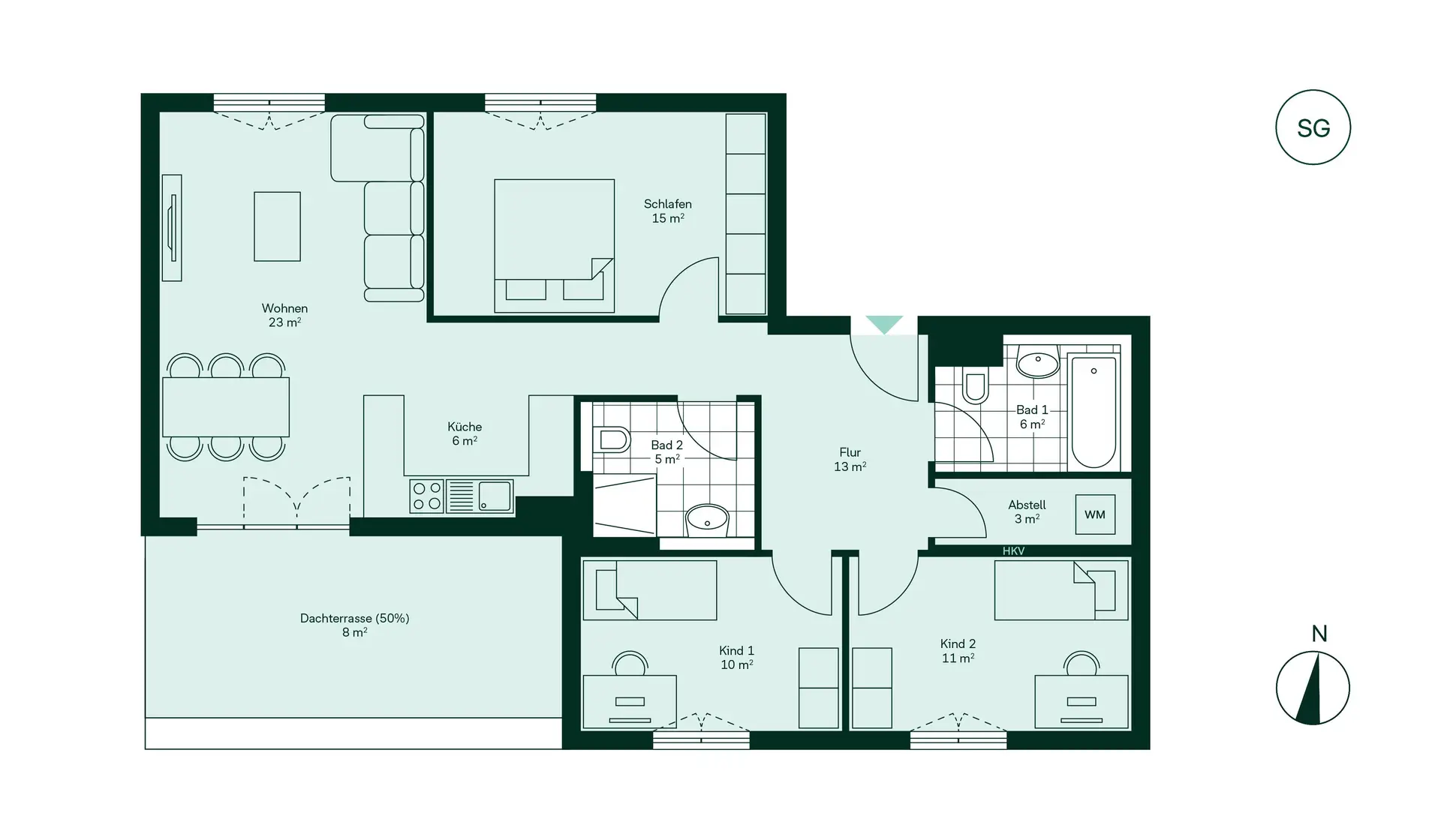 WE17 - 4 Room Penthouse Apartment with Balcony in Haus 1.2 Floor Plan
