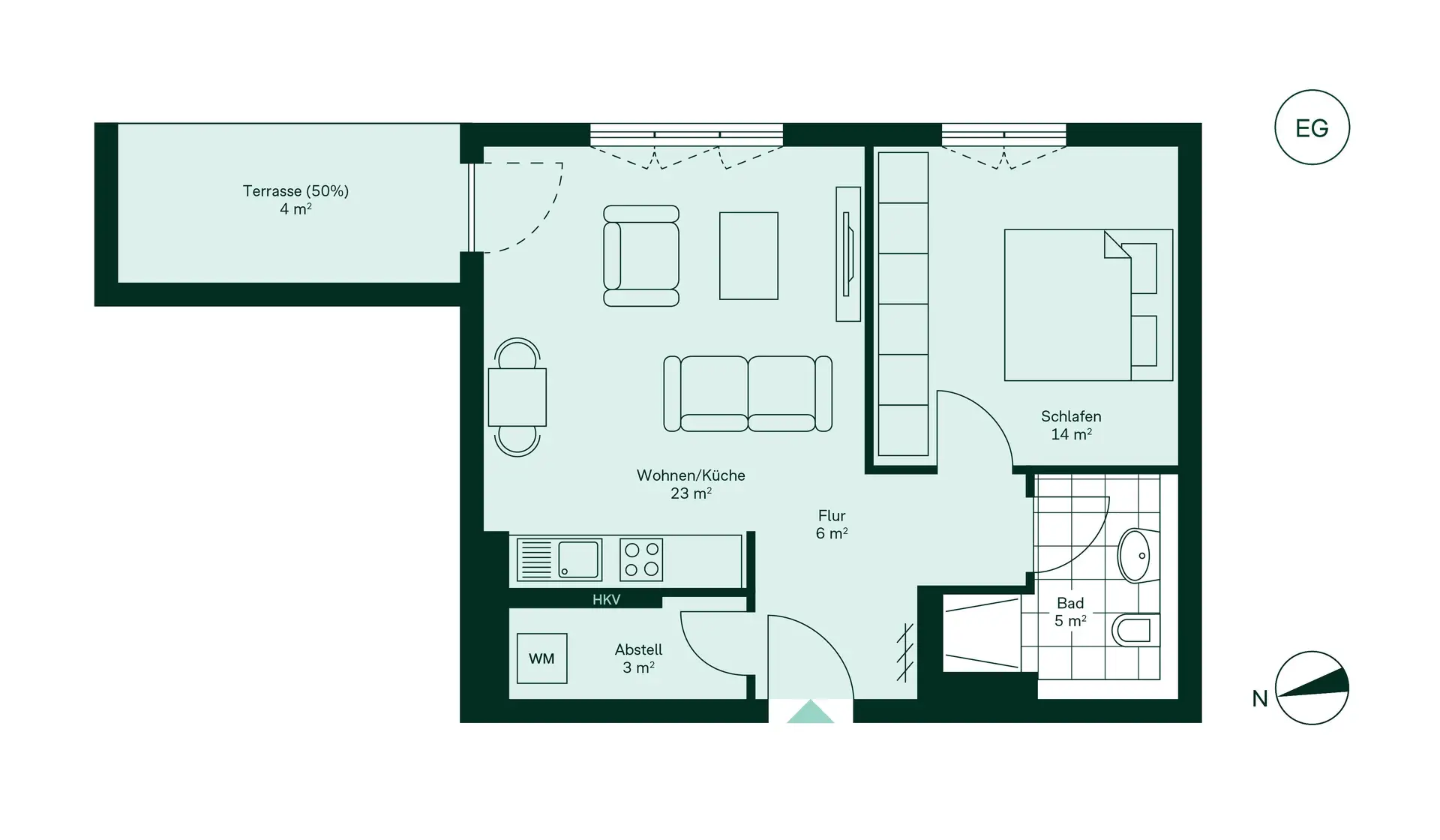 WE29 - 2 Room Apartment with Patio in Haus 3.1 Floor Plan